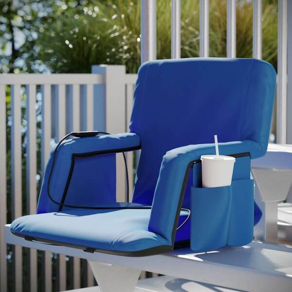 Malta Blue Portable Heated Reclining Stadium Chair w/Armrests, Padded Back & Heated Seat, Flash Furniture, Mfr#: FV-FA090H-BL-GG